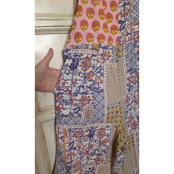 Anthro Let Me Be Patchwork Floral Jumpsuit S White Blue - Picture 7 of 12